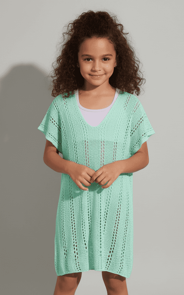 Girls' mint green open-knit tunic cover-up with relaxed fit for pool and beach wear
